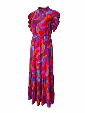 Vibrant Pink Multi-Color Ruffled Maxi Dress